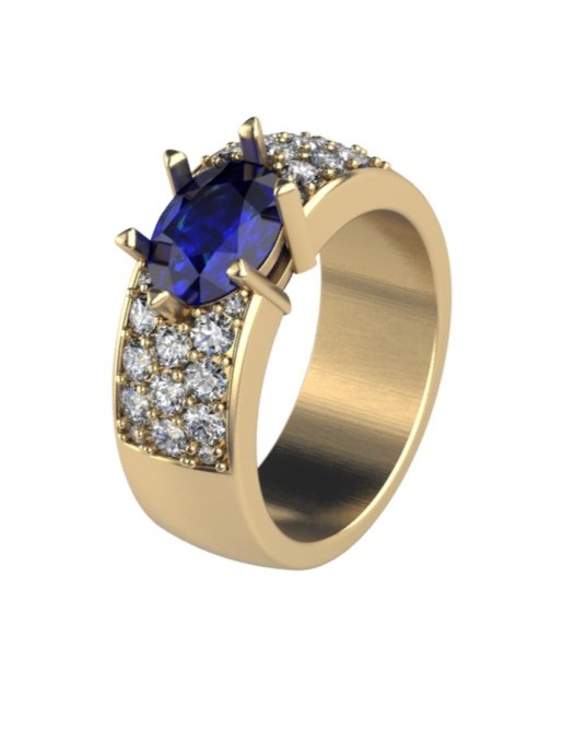 Złoty pierścionek markiza LA49 z szafirem 1.5 ct i brylantami około 1 ct