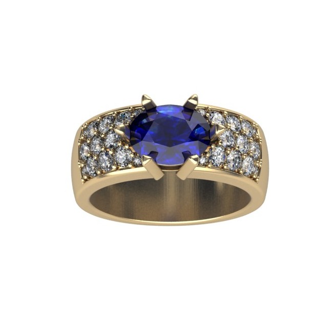 Złoty pierścionek markiza LA49 z szafirem 1.5 ct i brylantami około 1 ct - obrazek 2