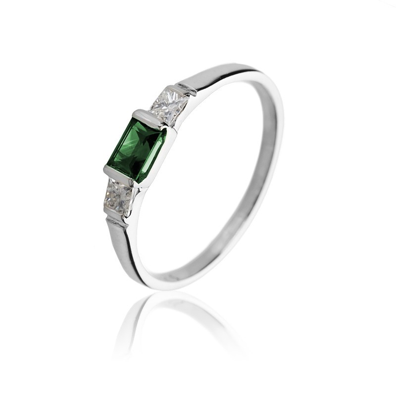 Pierścionek zaręczynowy z białego złota LA37 szmaragd 0.4 ct