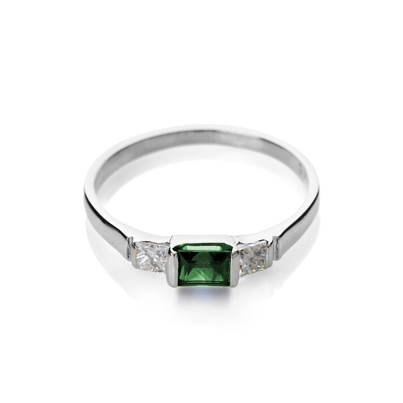 Pierścionek zaręczynowy z białego złota LA37 szmaragd 0.4 ct - obrazek 2
