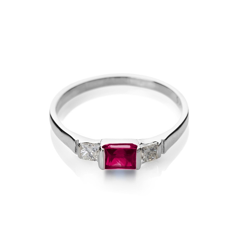 Pierścionek zaręczynowy z białego złota LA38 z rubinem 0.44 ct - obrazek 2