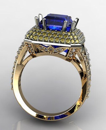 Złoty pierścionek LA68 ze szafirem 6.5 ct i brylantami 2 ct - obrazek 2