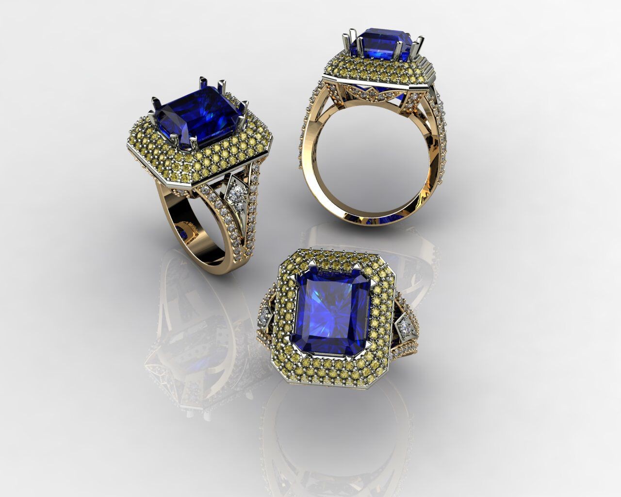 Złoty pierścionek LA68 ze szafirem 6.5 ct i brylantami 2 ct