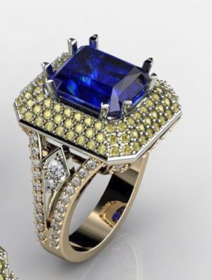 Złoty pierścionek LA68 ze szafirem 6.5 ct i brylantami 2 ct - obrazek 4