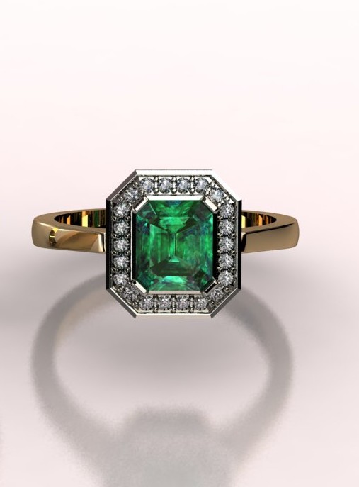 Złoty pierścionek LA69 ze szmaragdem 1.5 ct i brylantami 0.3 ct