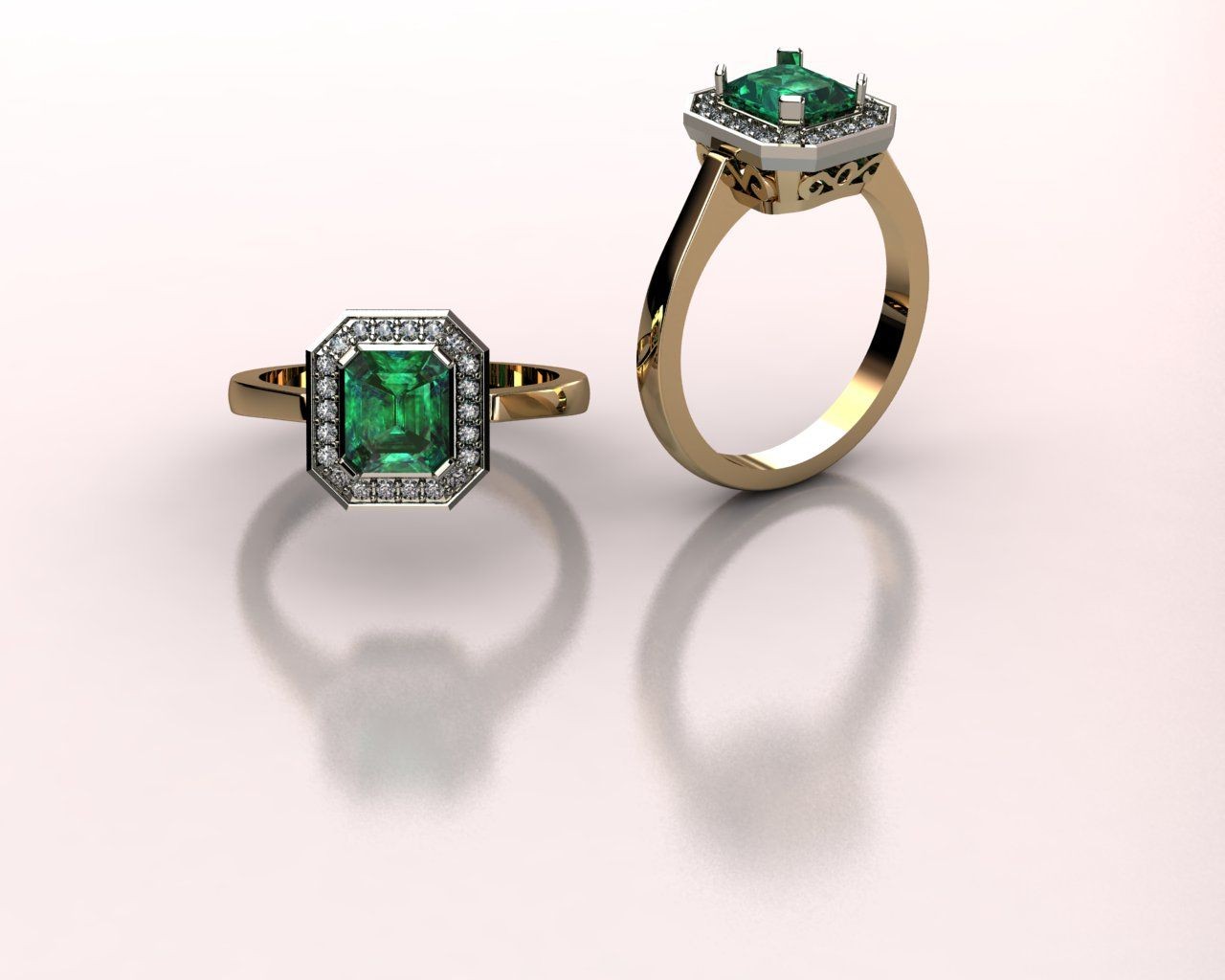 Złoty pierścionek LA69 ze szmaragdem 1.5 ct i brylantami 0.3 ct - obrazek 3