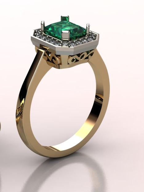 Złoty pierścionek LA69 ze szmaragdem 1.5 ct i brylantami 0.3 ct - obrazek 2