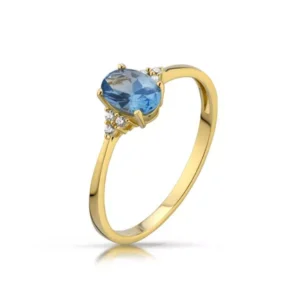 Pierścionek zaręczynowy LV150 z żółtego złota Topaz London Blue